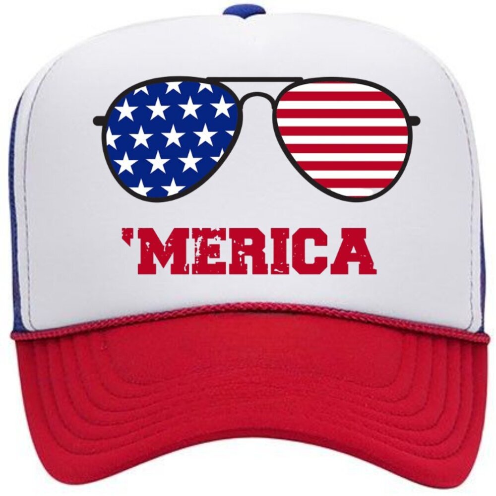 'MERICA 4th Of July Hat Patriotism Foam Trucker Mesh Snapback Cap